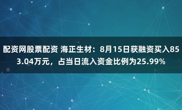 配资网股票配资 海正生材：8月15日获融资买入853.04万元，占当日流入资金比例为25.99%